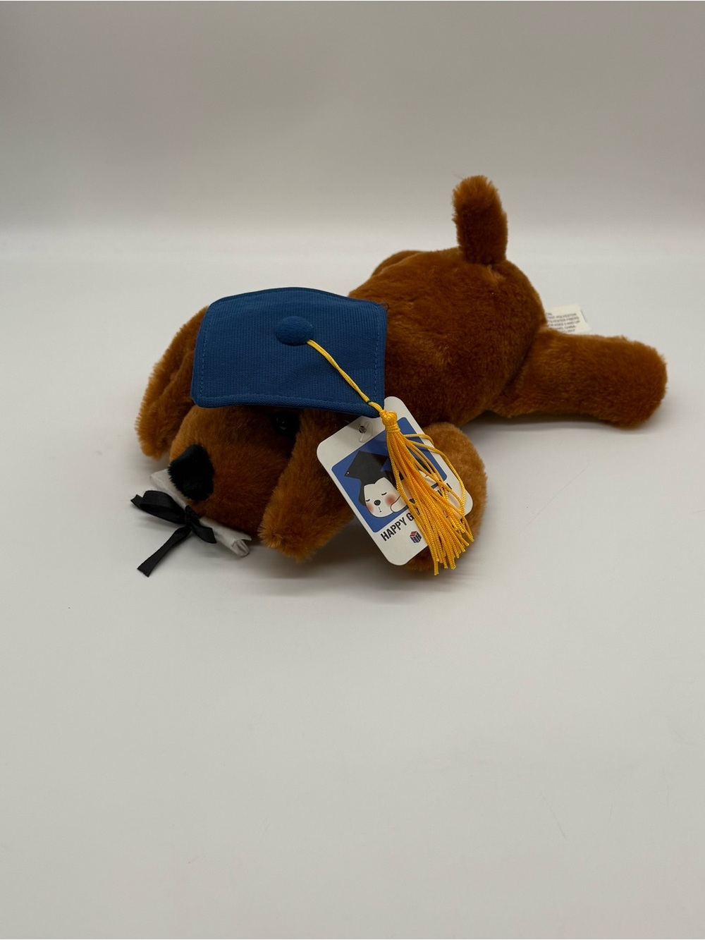 Dog Grad Cap & Diploma Plush Toy, Brown/Blue, for Graduation